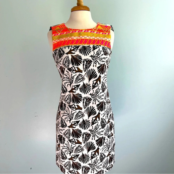 Persifor Sea Shell Print Sheath Dress “Sloane” Size XS Neon Metallic Pink Yellow - Picture 1 of 8